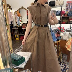 BRUNELLO CUCINELLI Classic Collar Belted Sleeveless Midi Dress