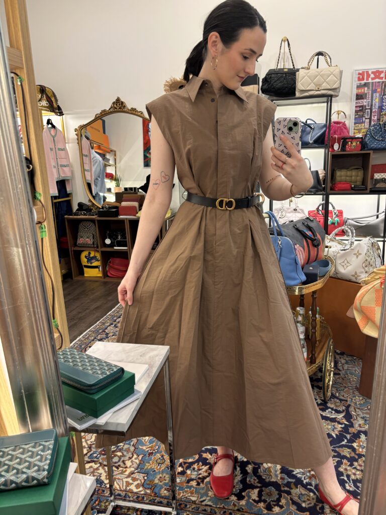 BRUNELLO CUCINELLI Classic Collar Belted Sleeveless Midi Dress